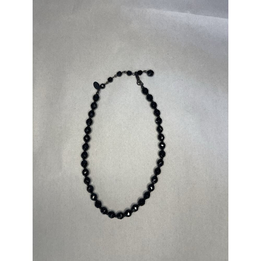 Miriam Haskell Black Faceted Art Glass Bead Necklace Hook Extender Signed
